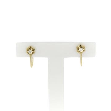 Vintage gouden oorclips met diamant; 0,10 ct. (Oorbellen), Gebruikt, Ophalen of Verzenden, Met edelsteen, Goud