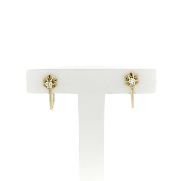 Vintage gouden oorclips met diamant; 0,10 ct. (Oorbellen), Bijoux, Sacs & Beauté, Boucles d'oreilles, Enlèvement ou Envoi