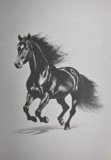Tapijt geweven in Jacquardweefsel “Le Cheval Noir” met paard