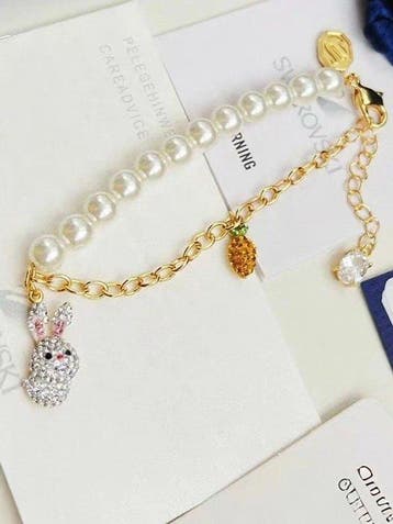 Swarovski - Figurine - Swarovski bunny pearl bracelet -