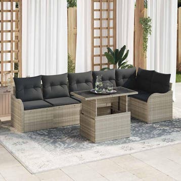 vidaXL Bankstel 7 st Lichtgrijs Poly rattan, Verzenden