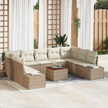 vidaXL Tuinbank Set 10 st Beige en wit, Tuin en Terras, Verzenden, Nieuw
