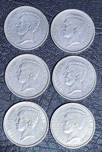 België. Albert I. 5 Francs 1930/1932, Lot de 6 monnaies, Postzegels en Munten