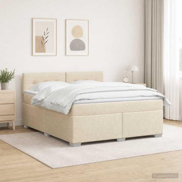 vidaXL Boxspringbed met matras en LED Crèmekleurig 140 x 190, Verzenden, Nieuw