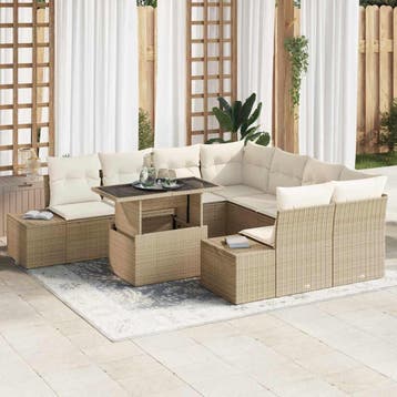 vidaXL Tuinbank Set 9 st Beige en Crème poly rattan, Verzenden