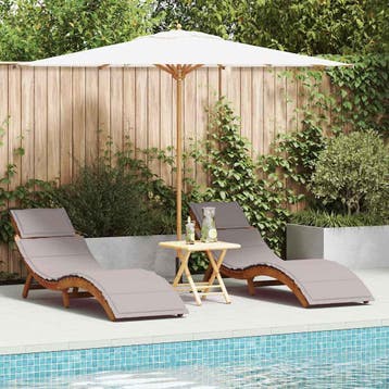vidaXL Ligbed 2 st Massief Acacia Hout Taupe, Verzenden, Nieuw
