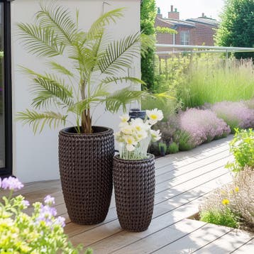 Lot de deux pots hauts en rotin synthétique - noir - S : 26, Tuin en Terras, Verzenden