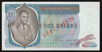 Zaire 10 Zaires Exemplar 30/06/1972 Jauni Am Rande, Verzenden, België