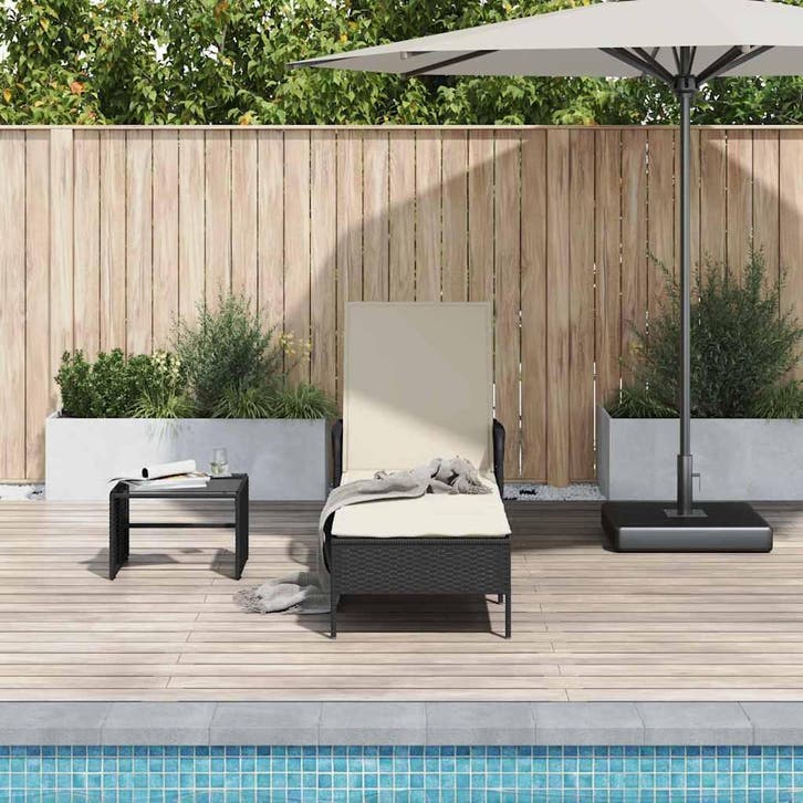 vidaXL Ligstoel Zwart en Crème Wit 55 x 200 x 92 cm poly, Tuin en Terras, Ligbedden, Nieuw, Verzenden