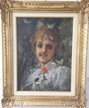 Virgilio Ripari (1843-1902) - Sorriso di fanciulla, Antiek en Kunst