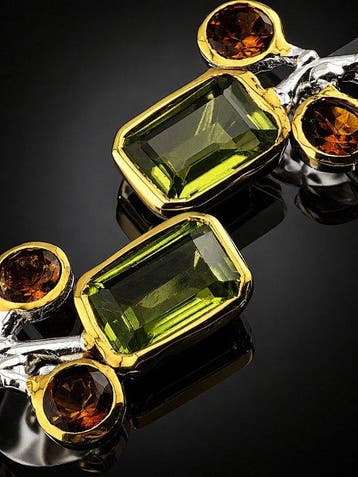 Peridot druppeloorbellen - 925 sterlingzilver goudverguld -, Antiek en Kunst