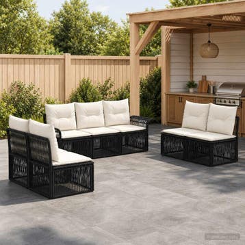 vidaXL Tuinbank Set 7 st Zwart poly rattan, Verzenden, Nieuw