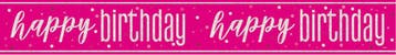 Happy Birthday Banner Roze 2,75m, Verzenden