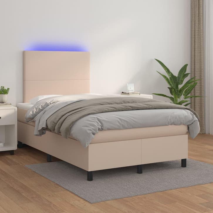 vidaXL Boxspring met matras en LED kunstleer cappuccinokleur, Huis en Inrichting, Slaapkamer | Bedden, Nieuw, Verzenden