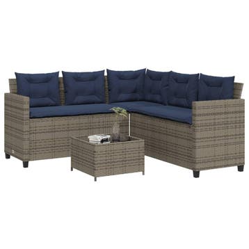 vidaXL Tuinbank met tafel en kussens L-vormig grijs poly, Verzenden, Nieuw