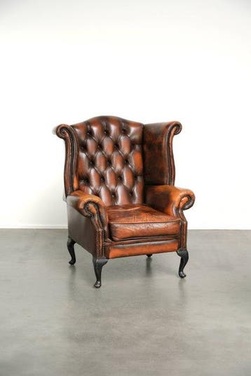 Fauteuil - Rundleer - Chesterfield oorfauteuil