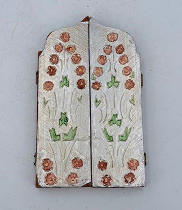 Antiek Drieluik - Hout, Verzilverd - 1950-1960 - Maagd Maria, Antiek en Kunst