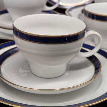 Edles Kahla Kaffeeservice – Blau & Gold DDR Porzellan -