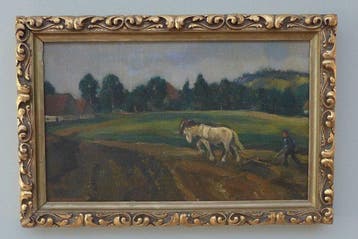 Kees Heynsius (1890-1981) - Ploegende boer met twee