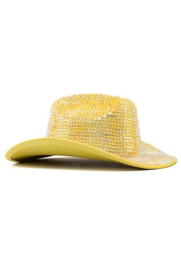 KIMU® Cowboyhoed Geel Strass Steentjes Gele Cowgirl Western, Ophalen of Verzenden, Nieuw