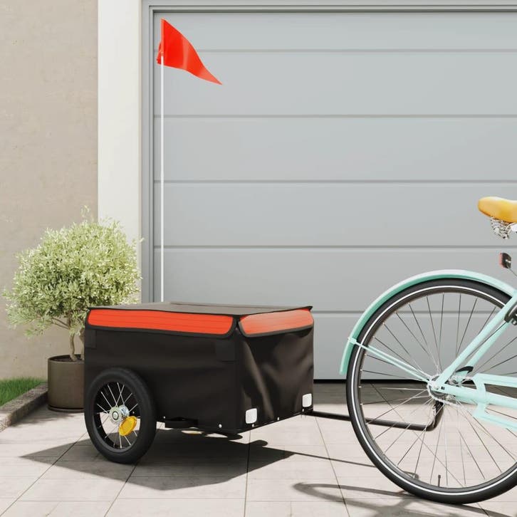 vidaXL Fietstrailer 30 kg ijzer zwart en oranje, Vélos & Vélomoteurs, Accessoires vélo | Remorques, Envoi