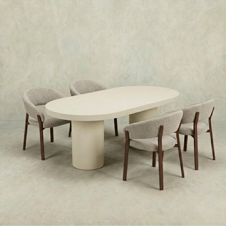 Eettafel Capsule Maya Microcement Cilinderpoot 180 cm Wit, Huis en Inrichting, Tafels | Eettafels, Nieuw, Overige houtsoorten
