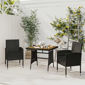vidaXL 3-delige Tuinset poly rattan zwart, Verzenden, Tuinset