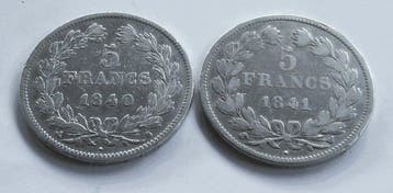 Frankrijk. Louis Philippe I. 5 Francs 1840-B & 1841-W (2