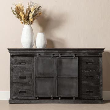 Dressoir Mangohout Milan 190 Zwart, Verzenden, Nieuw, Overige houtsoorten, Industriële meubels