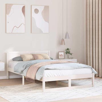vidaXL Bedframe met hoofdeinde Wit 135 x 190 cm Massief, Huis en Inrichting, Verzenden, Nieuw