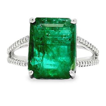 Ring Platina - 6.28ct. tw. Smaragd - Diamant - Smaragdgroene, Nieuw