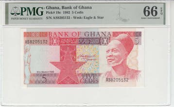 1982 Ghana 5 Cedis Pick 19c Pmg Gem Unc 66 Epq, Verzenden, België