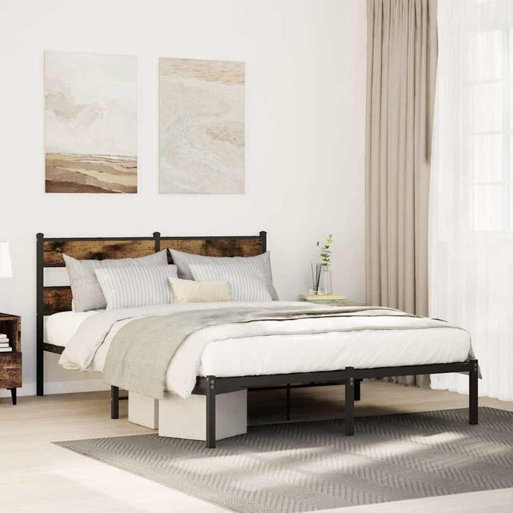 vidaXL Bedframe zonder matras metaal gerookt eikenkleurig, Maison & Meubles, Chambre à coucher | Lits, Envoi
