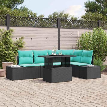 vidaXL Tuinbank Set 6 st Zwart poly rattan, Tuin en Terras, Verzenden, Nieuw