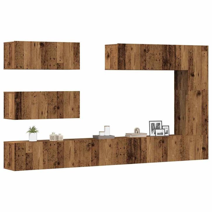 vidaXL 7-delig Tv-meubelset wandmontage bewerkt hout oud, Huis en Inrichting, Kasten |Televisiemeubels, Nieuw, Verzenden