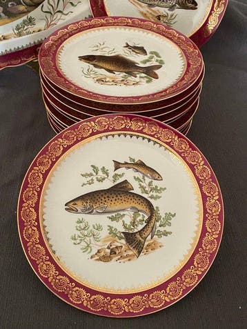 Ets Chadelaud Limoges - Serveerset voor vis (13) - Porselein