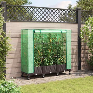 vidaXL Tuinschutting met Kasbedekking en Wielen 3 st Bruin, Tuin en Terras, Verzenden, Nieuw