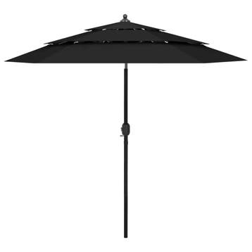 vidaXL Parasol 3-laags met aluminium paal 2,5 m zwart, Verzenden, Nieuw