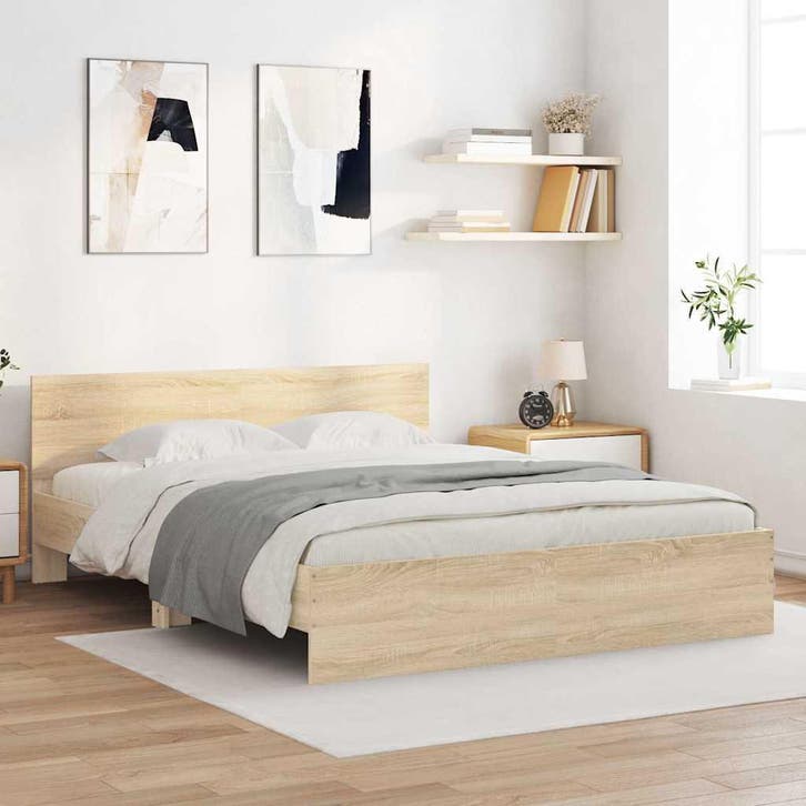 vidaXL Bedframe met hoofdeinde sonoma eikenkleurig 140x200, Huis en Inrichting, Slaapkamer | Bedden, Nieuw, Verzenden