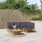vidaXL 5-delige Loungeset met kussens bamboe donkergrijs, Verzenden, Loungeset