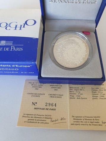Frankrijk. 1 1/2 Euro 2002 Pinocchio Proof (Zonder