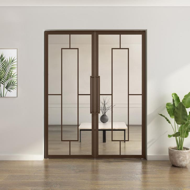 Dubbele stalen taatsdeur - Brons - 5 Vlaks - Helder glas*, Doe-het-zelf en Bouw, Deuren en Vliegenramen, Nieuw, Metaal, Overige typen