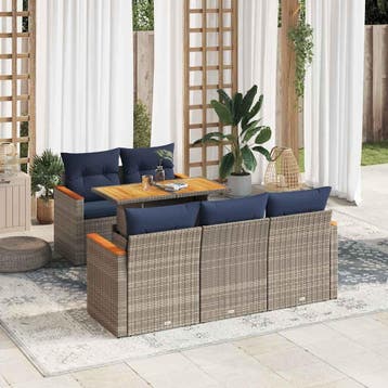 vidaXL 6-delige Loungeset met kussens poly rattan grijs, Verzenden, Loungeset