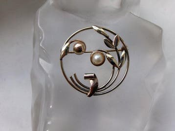 Zilver, parel - Broche - Art Nouveau-stijl - Gratis