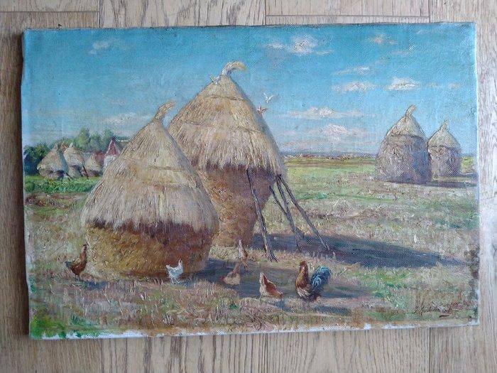 Auguste Audenaert (1842-1953) - na de oogst, Antiquités & Art, Art | Peinture | Classique