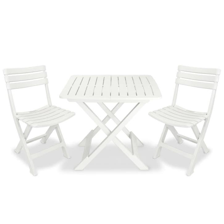 vidaXL 3-delige Bistroset inklapbaar kunststof wit, Tuin en Terras, Tuinsets en Loungesets, Nieuw, Verzenden
