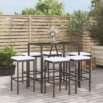 vidaXL 7-delige Tuinbarset met kussens poly rattan zwart, Tuin en Terras, Verzenden, Nieuw