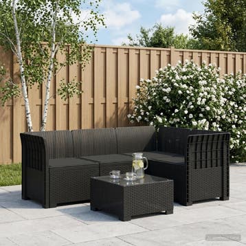 vidaXL 4-Persoons Tuin Sofa met Kussens Rattan Look PP, Verzenden