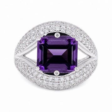 Zonder minimumprijs - Ring Verguld Amethist - Diamant -, Nieuw