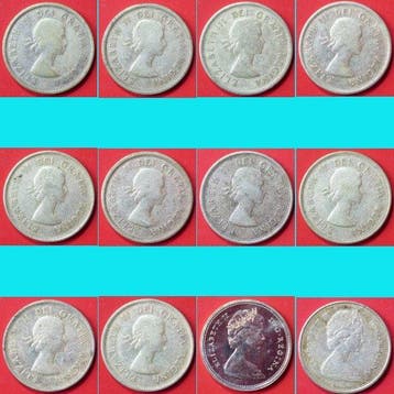 Canada. Elizabeth II. 25 Cents 1953-1968 (Lot of 12 silver